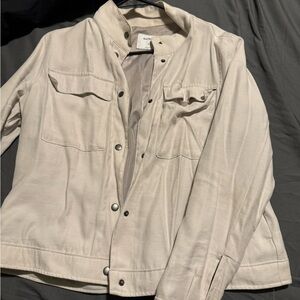 Grey/white old navy utility style jacket with snap closure